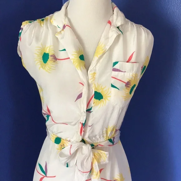 Vintage 70s-80s white floral summer day dress Hawaiian tropical flowers retro - Picture 3 of 14